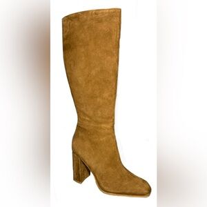 Aqua Leigh Square Toe Knee-High High Heel Suede Boots Chesnut